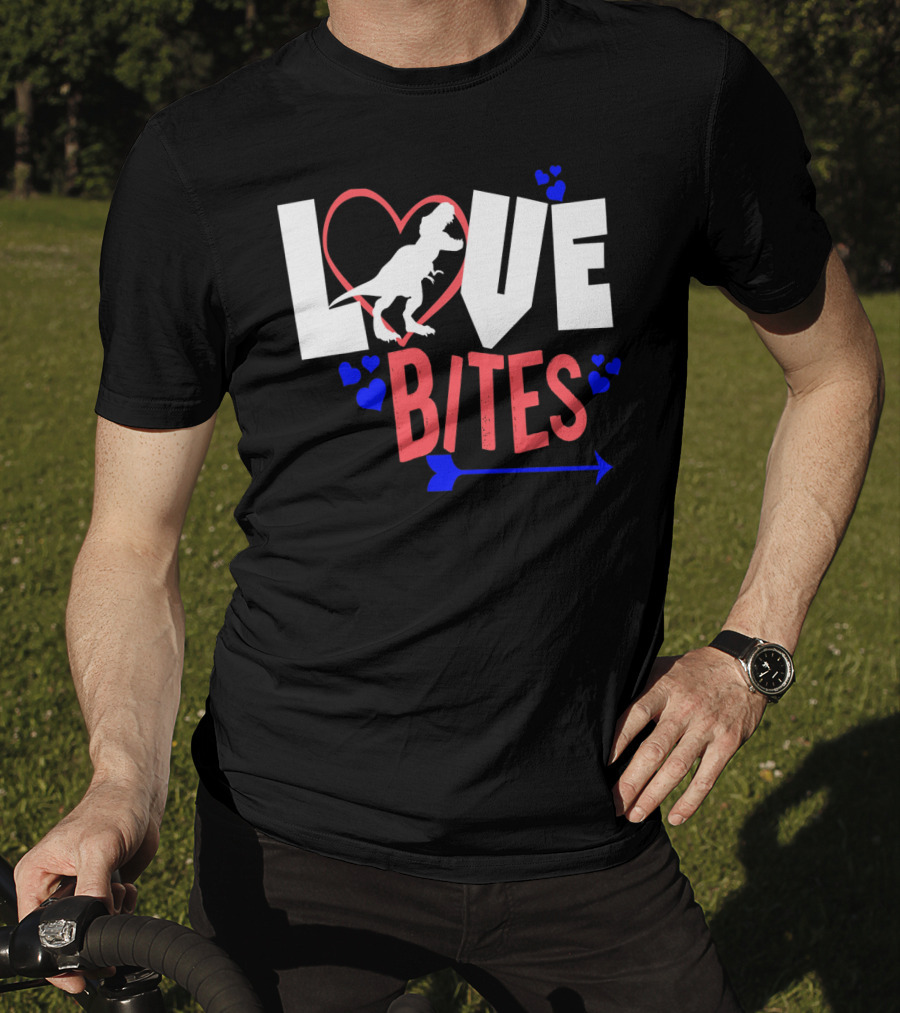 Love Bites Funny Anti Valentine Day Kids Dino T-Shirt