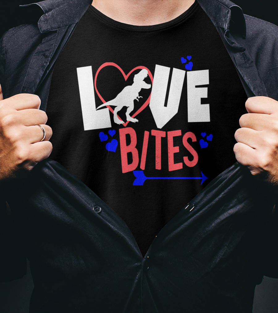 Love Bites Funny Anti Valentine Day Kids Dino T-Shirt