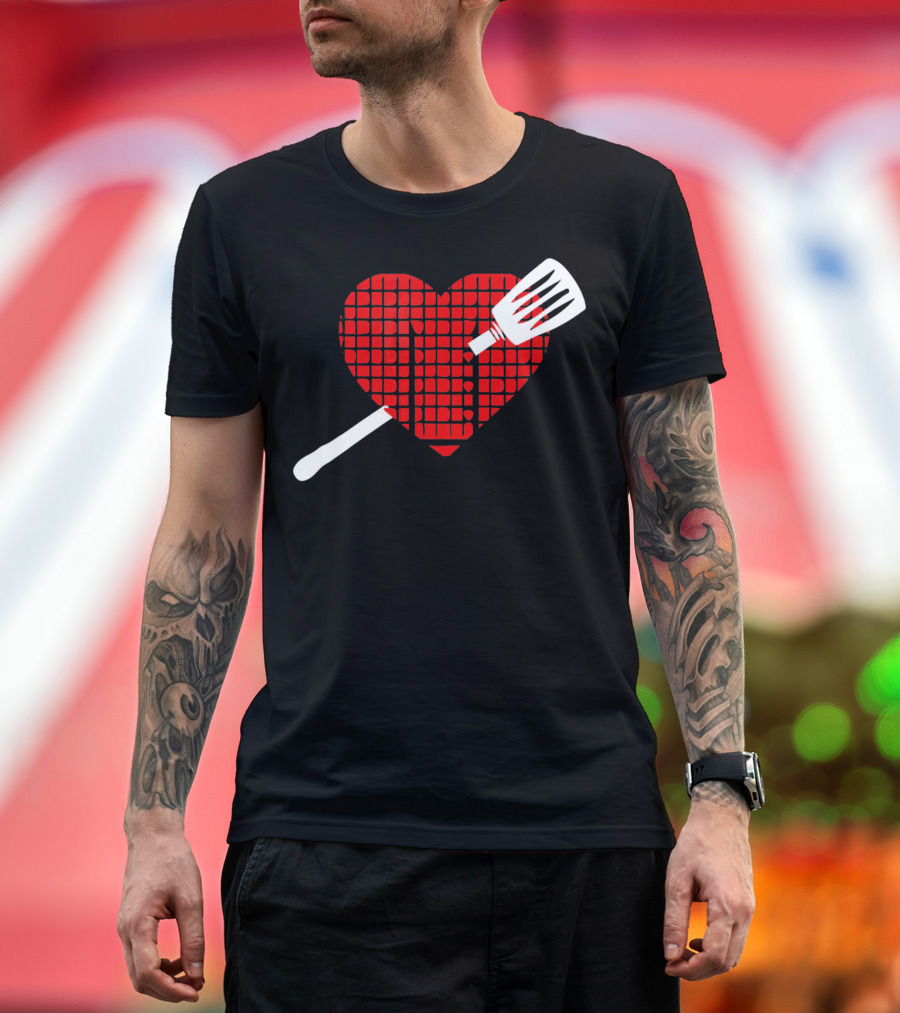 Funny BBQ Grilling Valentine's Day Heart with Spatula T-Shirt