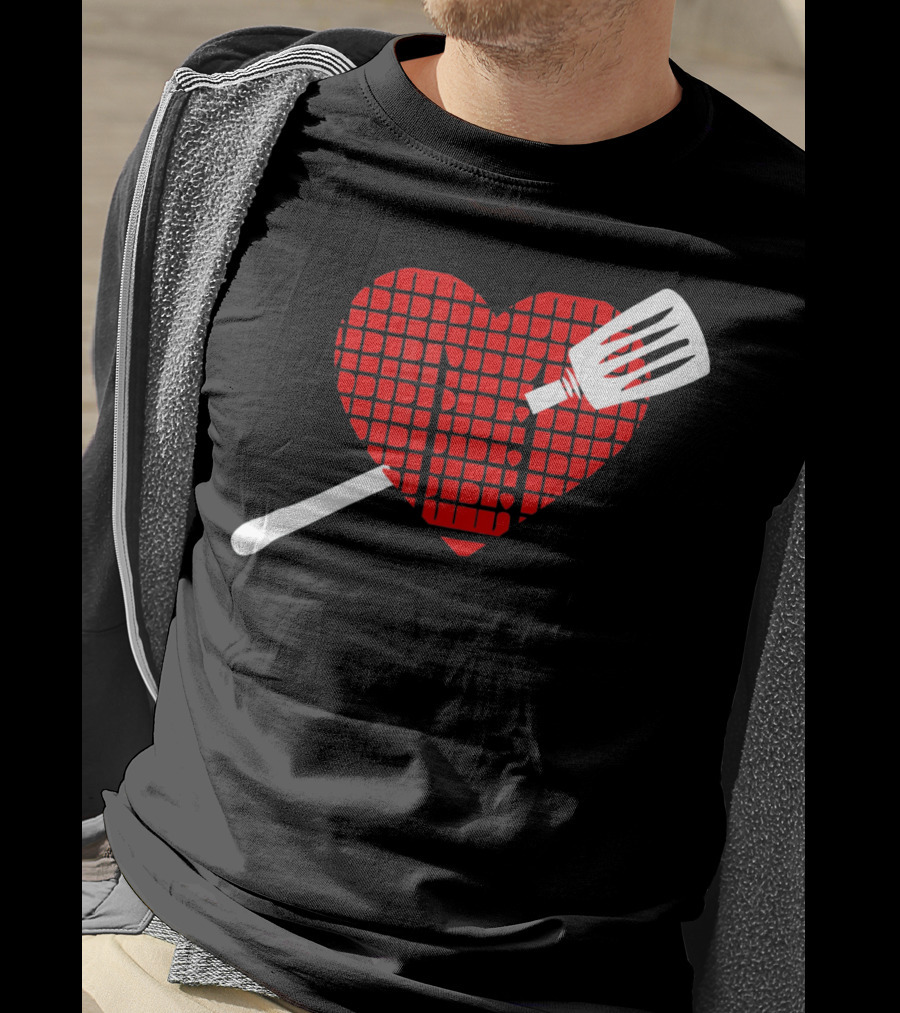 Funny BBQ Grilling Valentine's Day Heart With Spatula T-Shirt