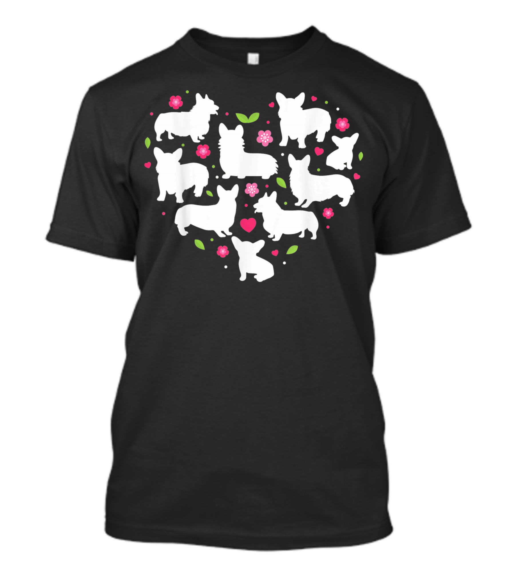 Corgi Silhouettes Heart Valentines Day Cute Dogs And Flowers T-Shirt