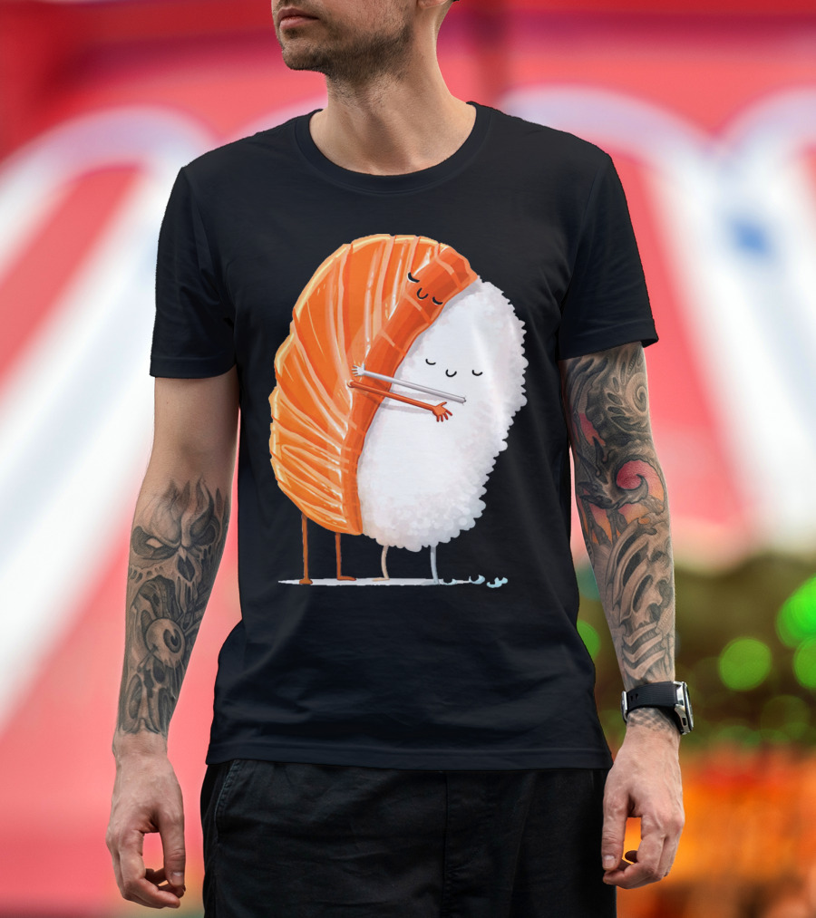 Cute Sushi Couple Embrace Valentine Hug T-Shirt