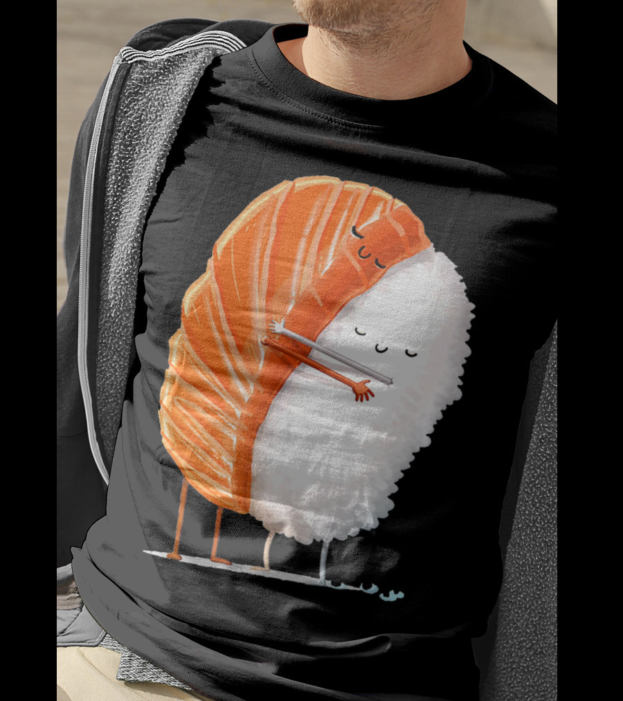 Cute Sushi Couple Embrace Valentine Hug T-Shirt
