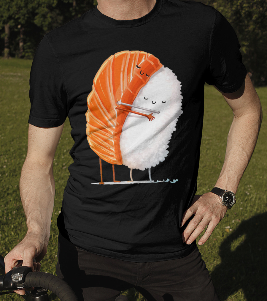 Cute Sushi Couple Embrace Valentine Hug T-Shirt
