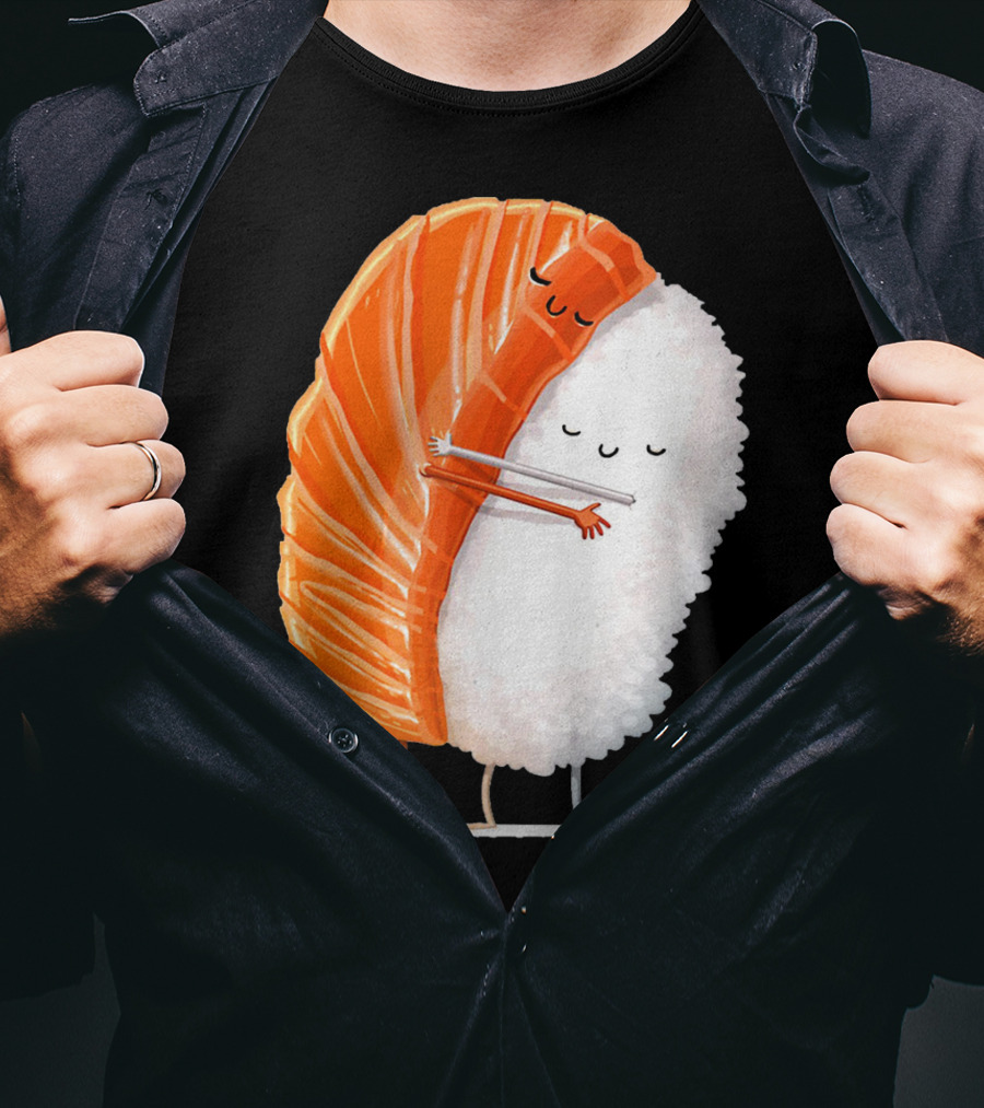 Cute Sushi Couple Embrace Valentine Hug T-Shirt
