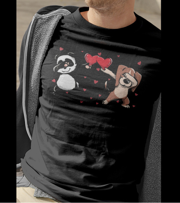 Funny Dabbing Beagle And Dabbing Panda With Hearts And Love T-Shirt