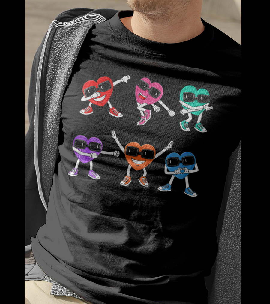 Funny Dancing Colorful Hearts Dance Challenge T-Shirt