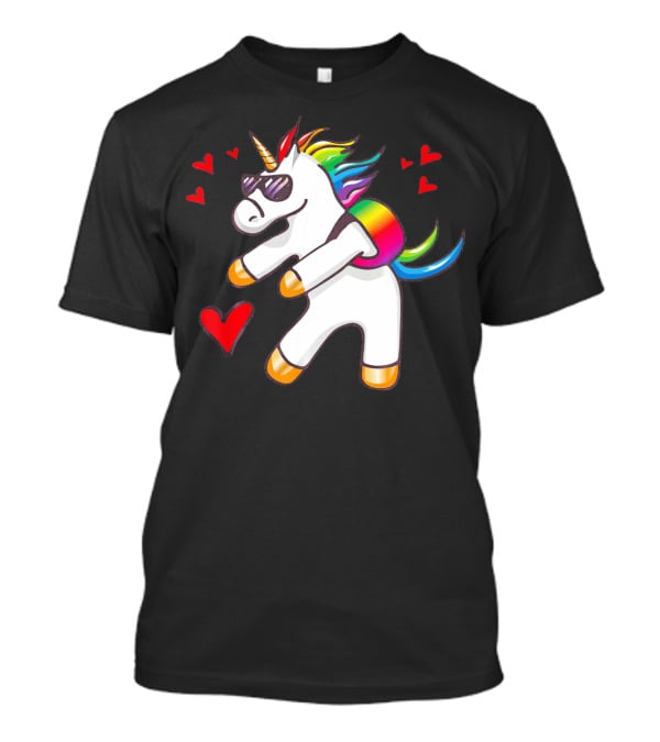 Valentine's Day Flossing Unicorn With Heart And Sunglasses T-Shirt