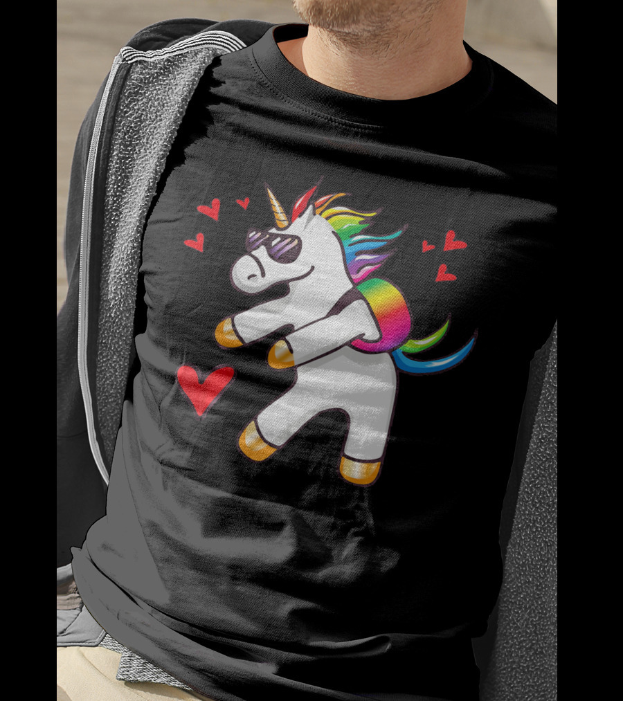 Valentine's Day Flossing Unicorn With Heart And Sunglasses T-Shirt