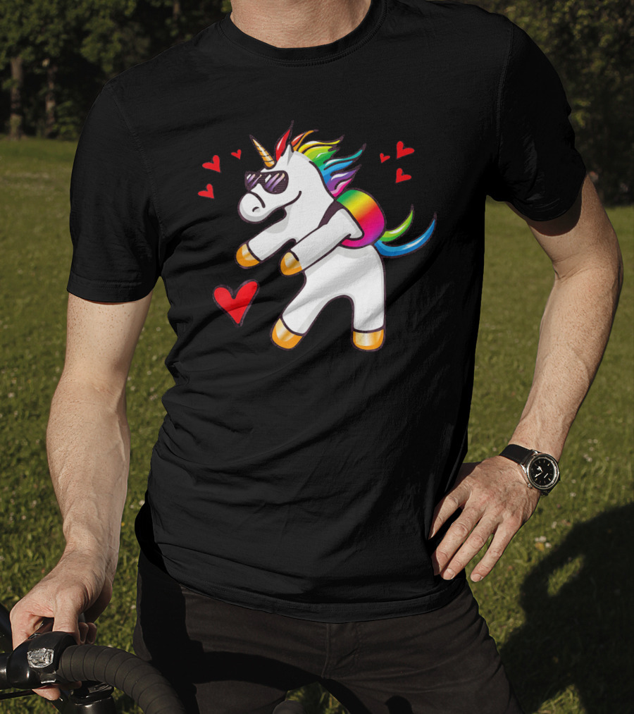 Valentine's Day Flossing Unicorn With Heart And Sunglasses T-Shirt