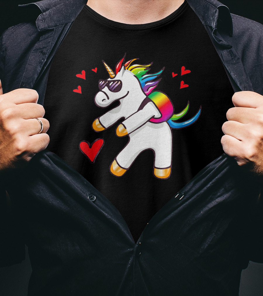 Valentine's Day Flossing Unicorn With Heart And Sunglasses T-Shirt