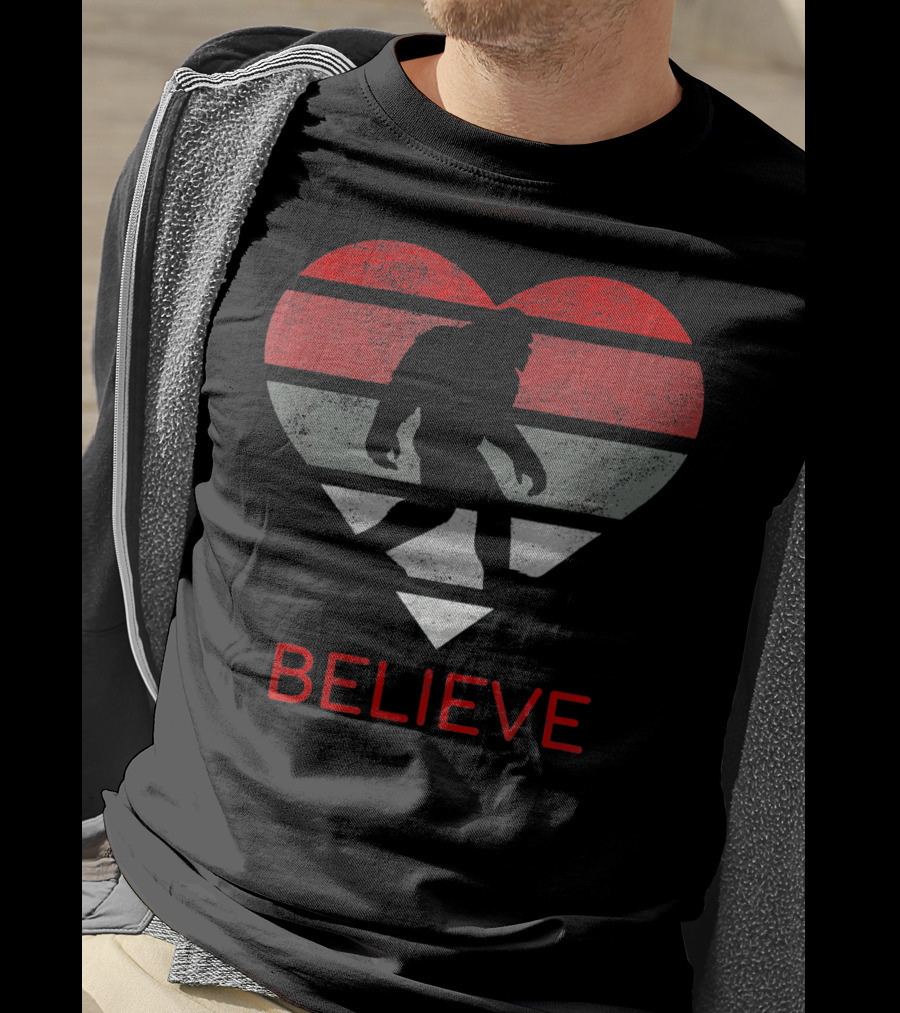 Believe Bigfoot Heart Valentines Day Love T-Shirt