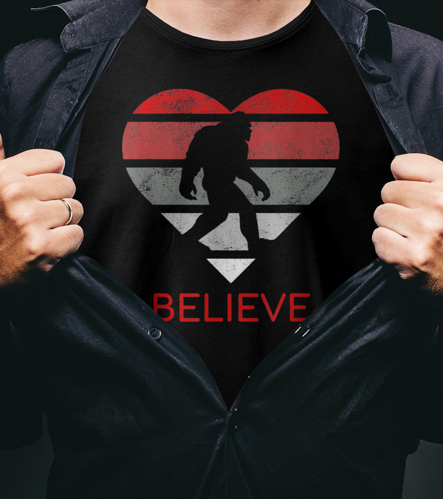 Believe Bigfoot Heart Valentines Day Love T-Shirt
