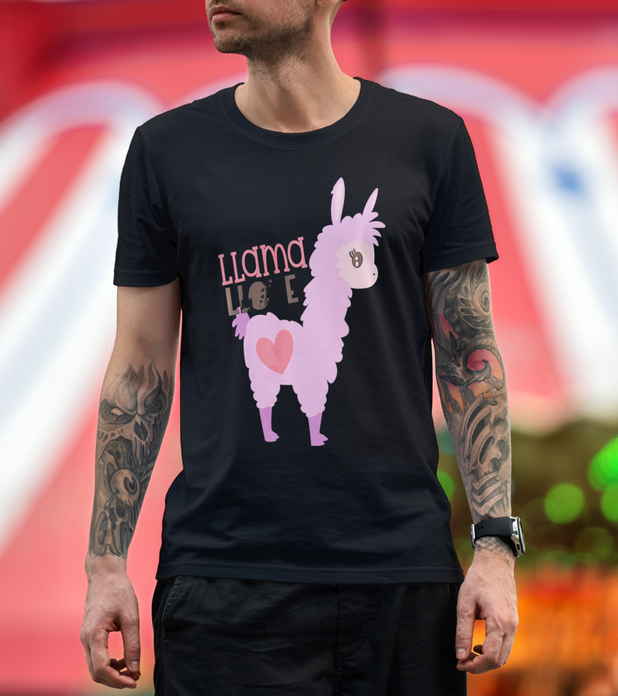 Llama Love Valentine Pink Heart T-Shirt