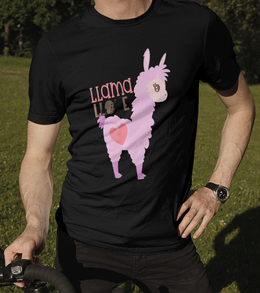 Llama Love Valentine Pink Heart T-Shirt