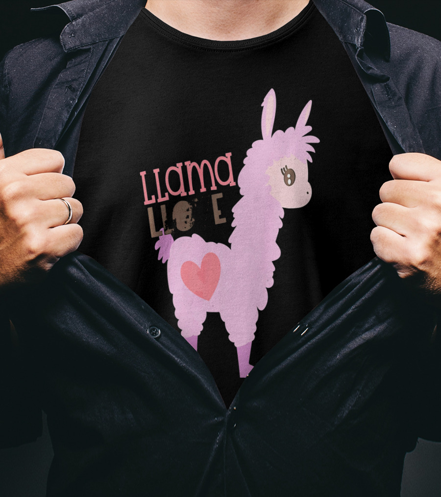 Llama Love Valentine Pink Heart T-Shirt