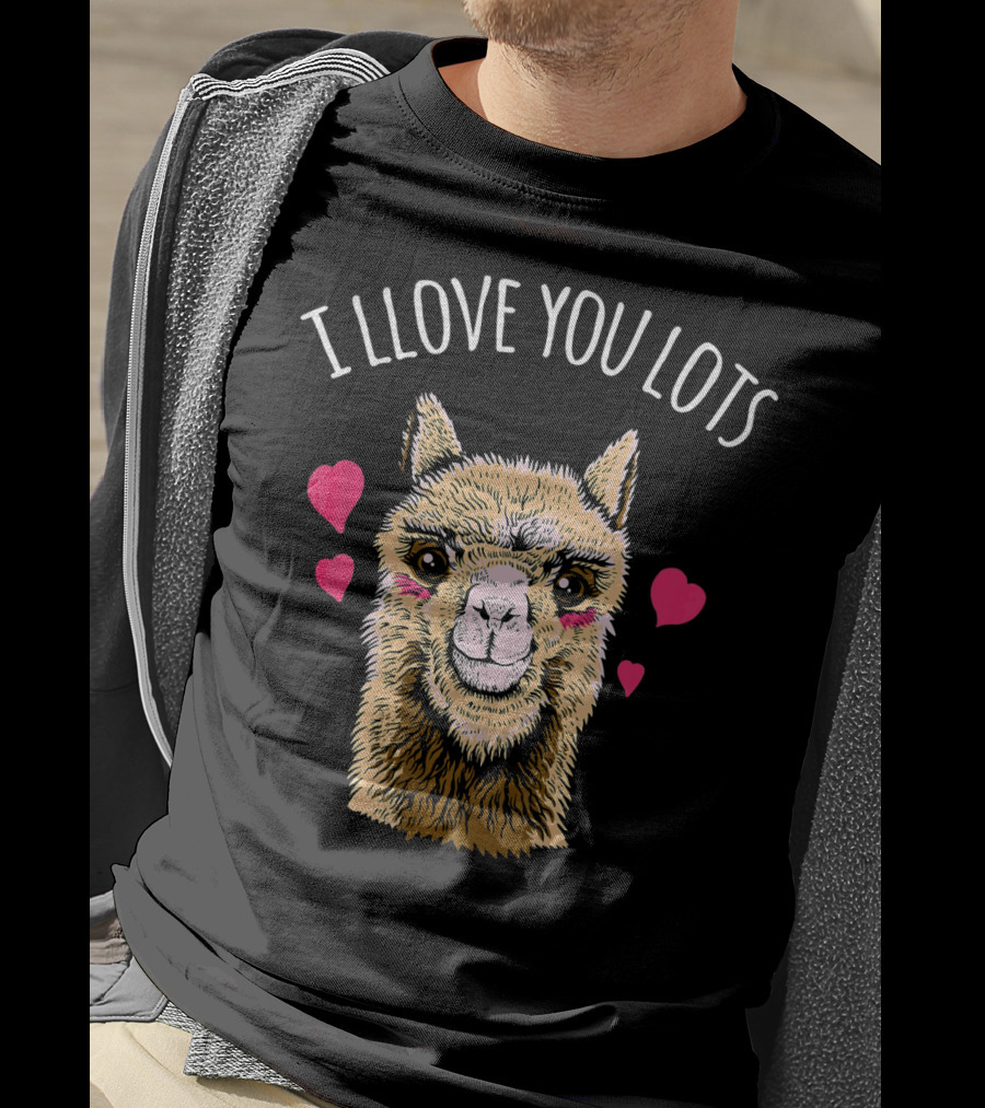 I Llove You Lots Funny Llama Valentines Day Hearts T-Shirt
