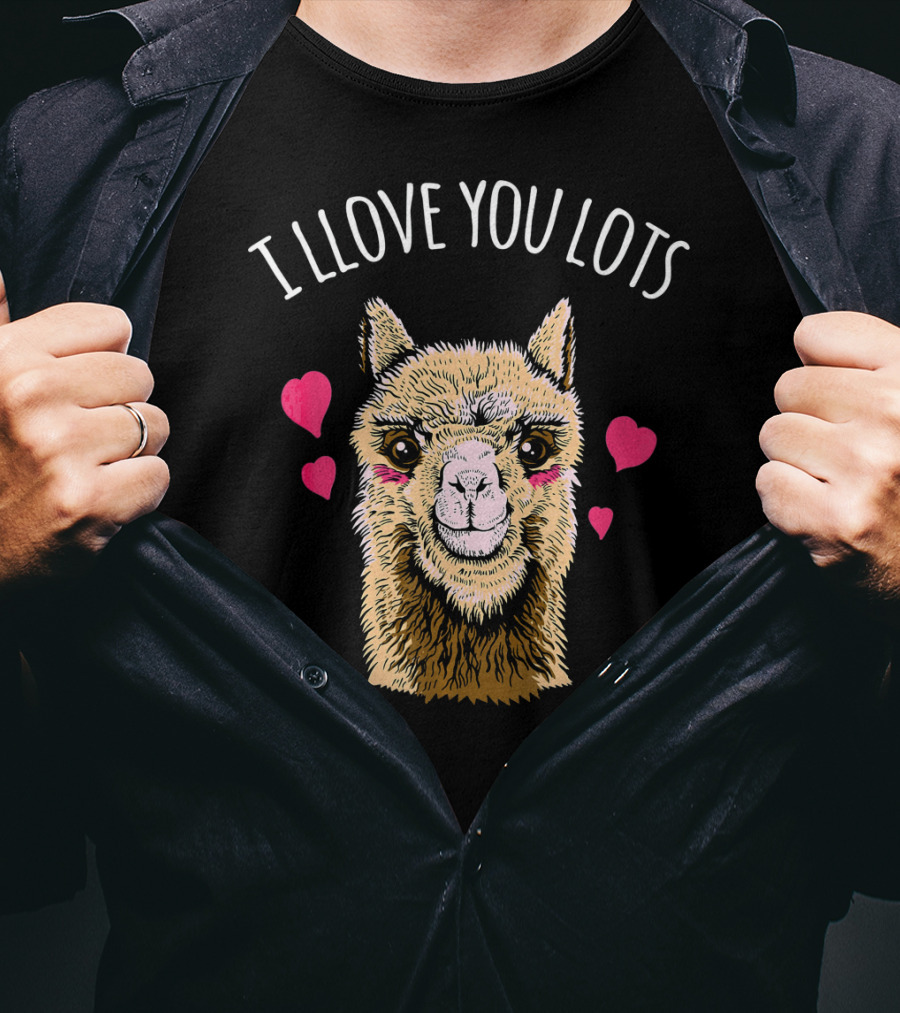 I Llove You Lots Funny Llama Valentines Day Hearts T-Shirt