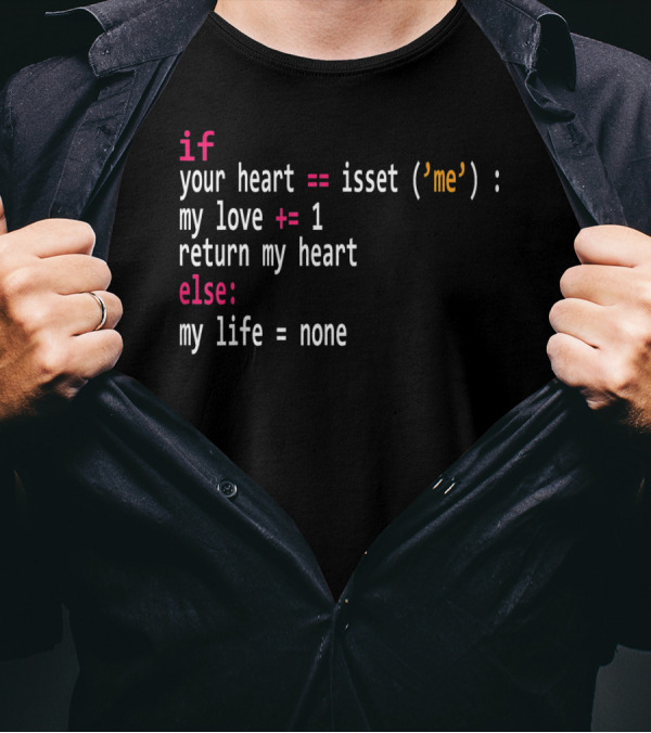 Funny Mens Womens Programmers Valentine's Day Code If Your Heart Isset My Love Return My Heart T-Shirt