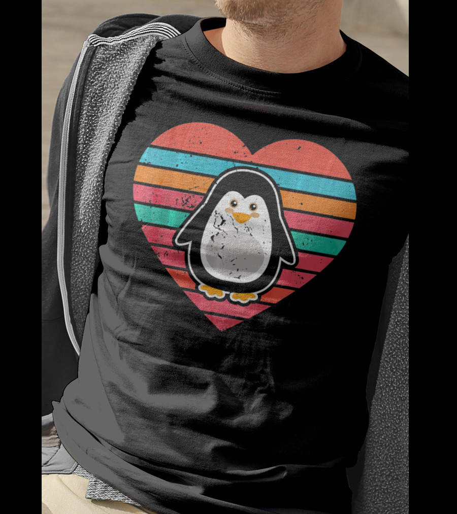 Funny Penguin Valentines Day Heart Stripes T-Shirt