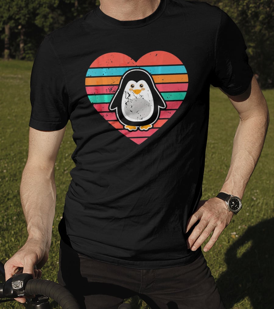 Funny Penguin Valentines Day Heart Stripes T-Shirt