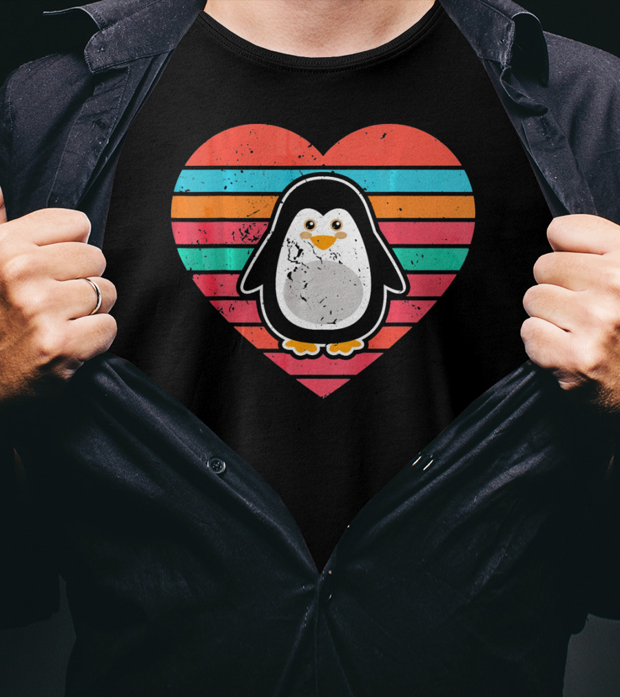 Funny Penguin Valentines Day Heart Stripes T-Shirt