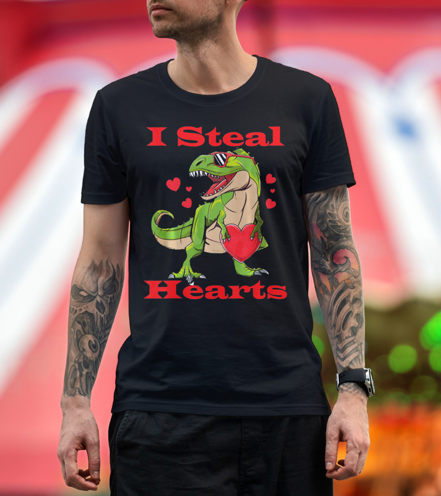 Funny Valentine Dinosaur Rex I Steal Hearts T-Shirt