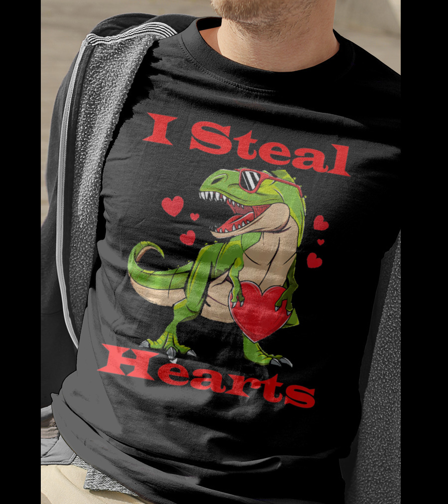 Funny Valentine Dinosaur Rex I Steal Hearts T-Shirt