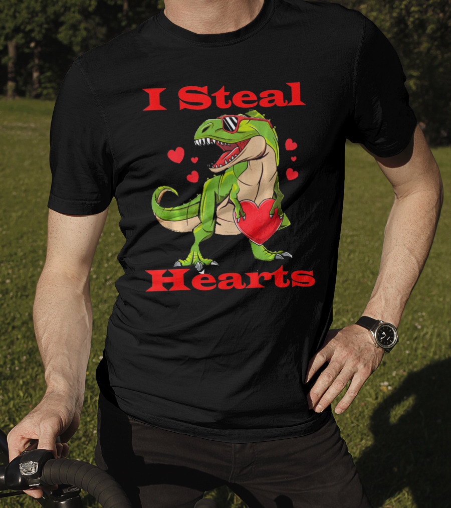 Funny Valentine Dinosaur Rex I Steal Hearts T-Shirt