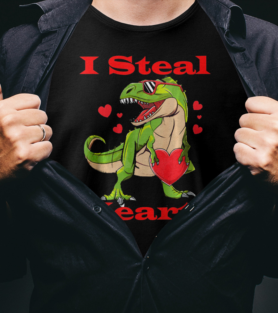 Funny Valentine Dinosaur Rex I Steal Hearts T-Shirt