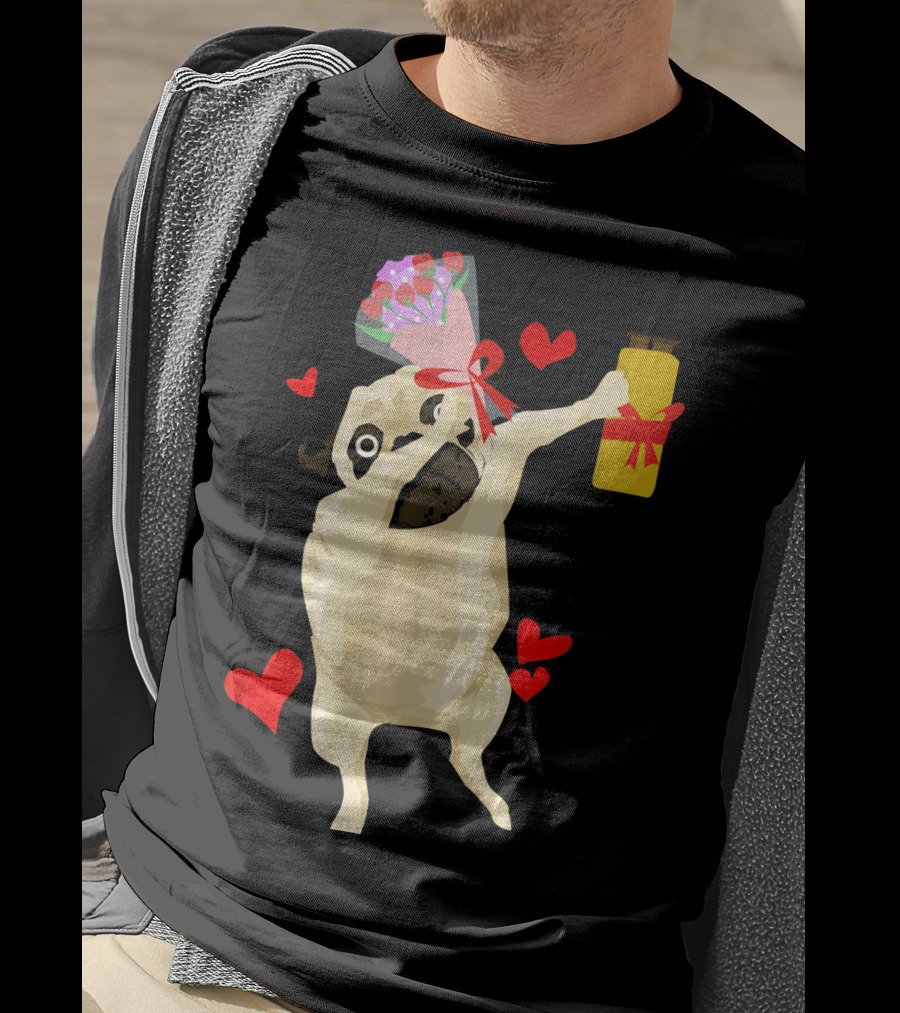 Funny Valentine's Day Dog Bouquet Jar Hearts T-Shirt