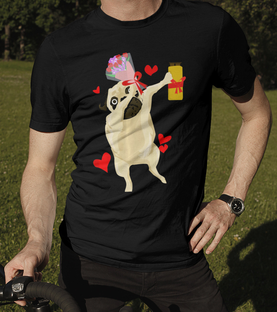 Funny Valentine's Day Dog Bouquet Jar Hearts T-Shirt