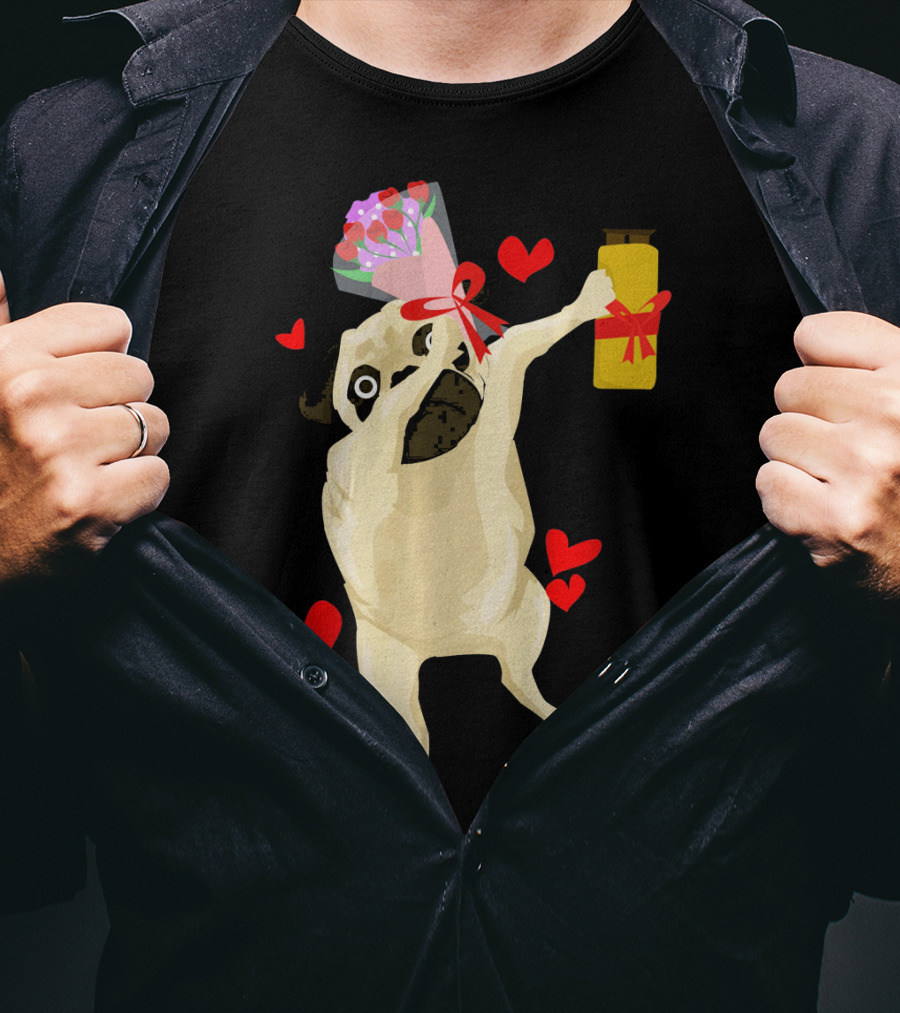 Funny Valentine's Day Dog Bouquet Jar Hearts T-Shirt