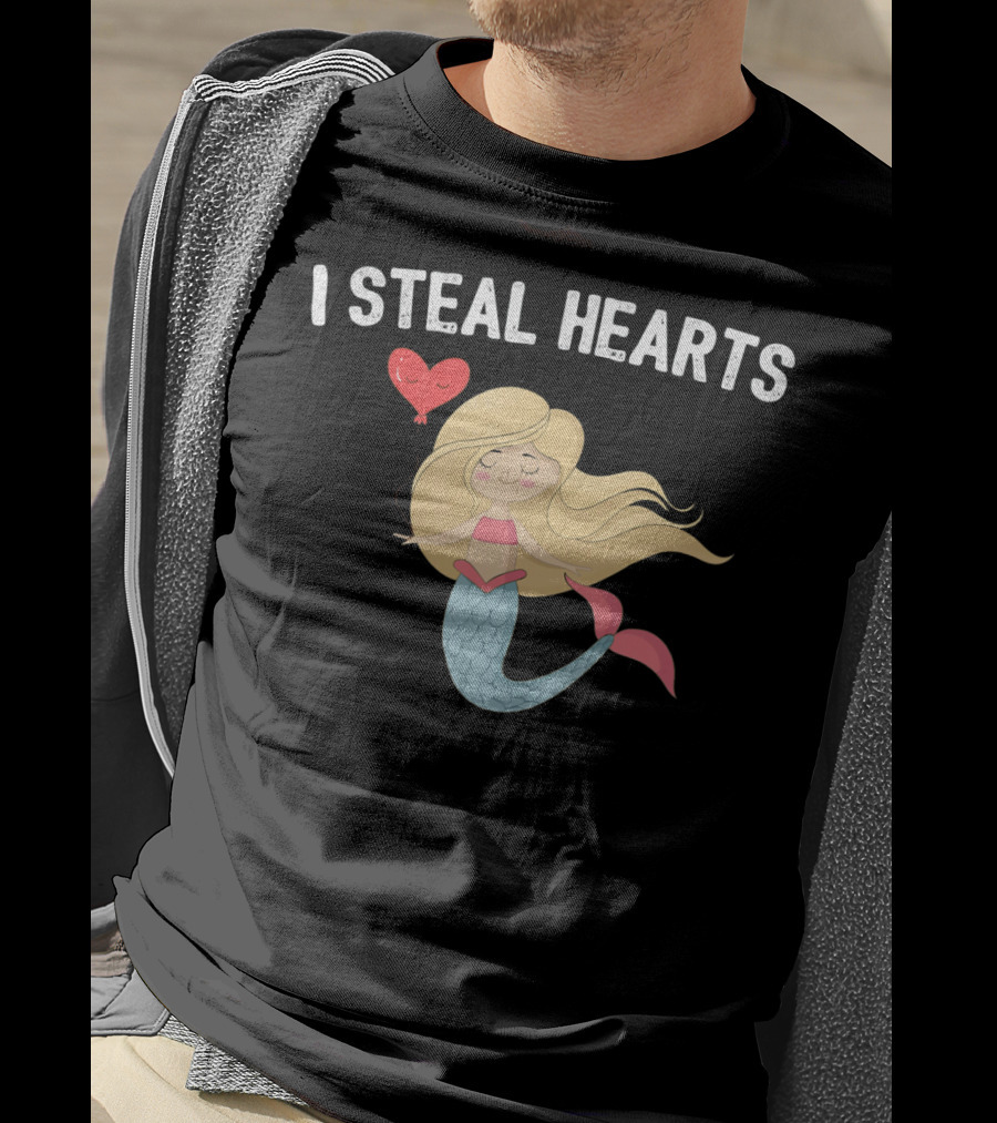 I Steal Hearts Funny Valentines Day Mermaid T-Shirt