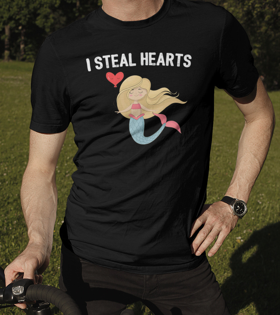 I Steal Hearts Funny Valentines Day Mermaid T-Shirt