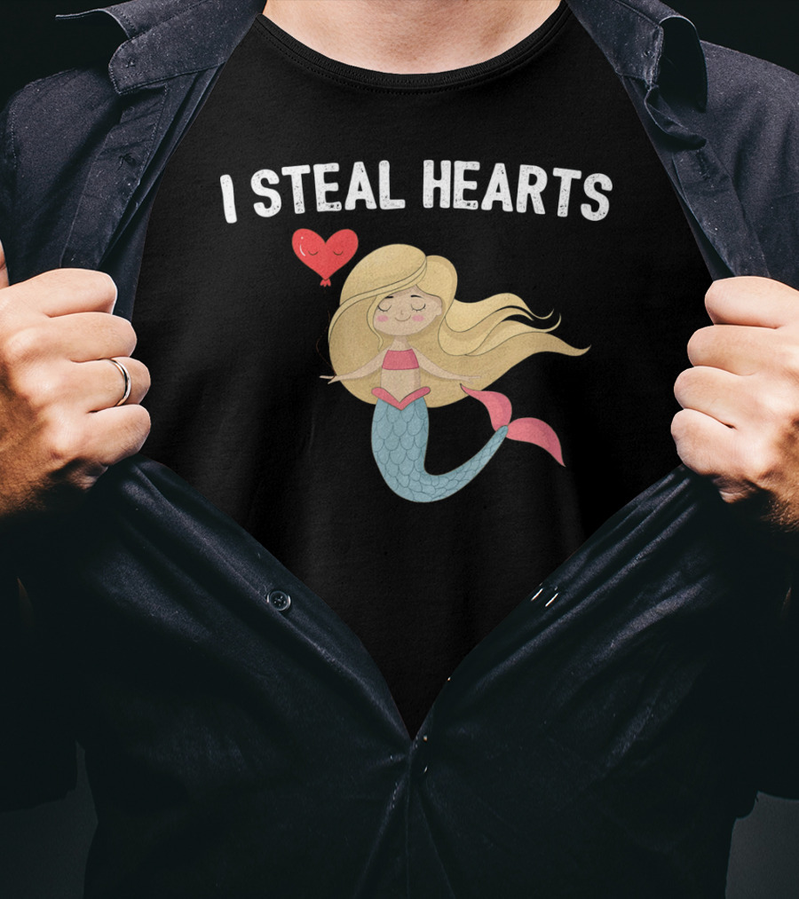 I Steal Hearts Funny Valentines Day Mermaid T-Shirt