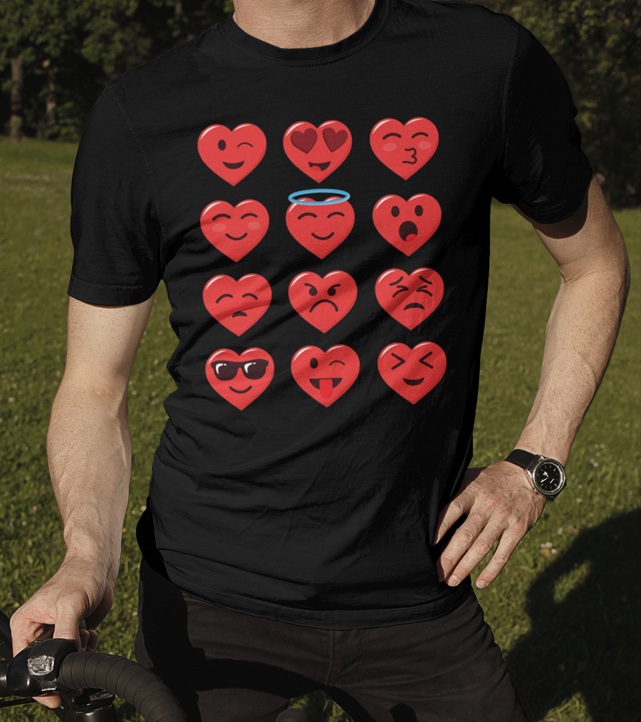 Funny Valentines Day Heart Emojico Winking Heart Eyes Angel Sunglasses Tongue Out T-Shirt