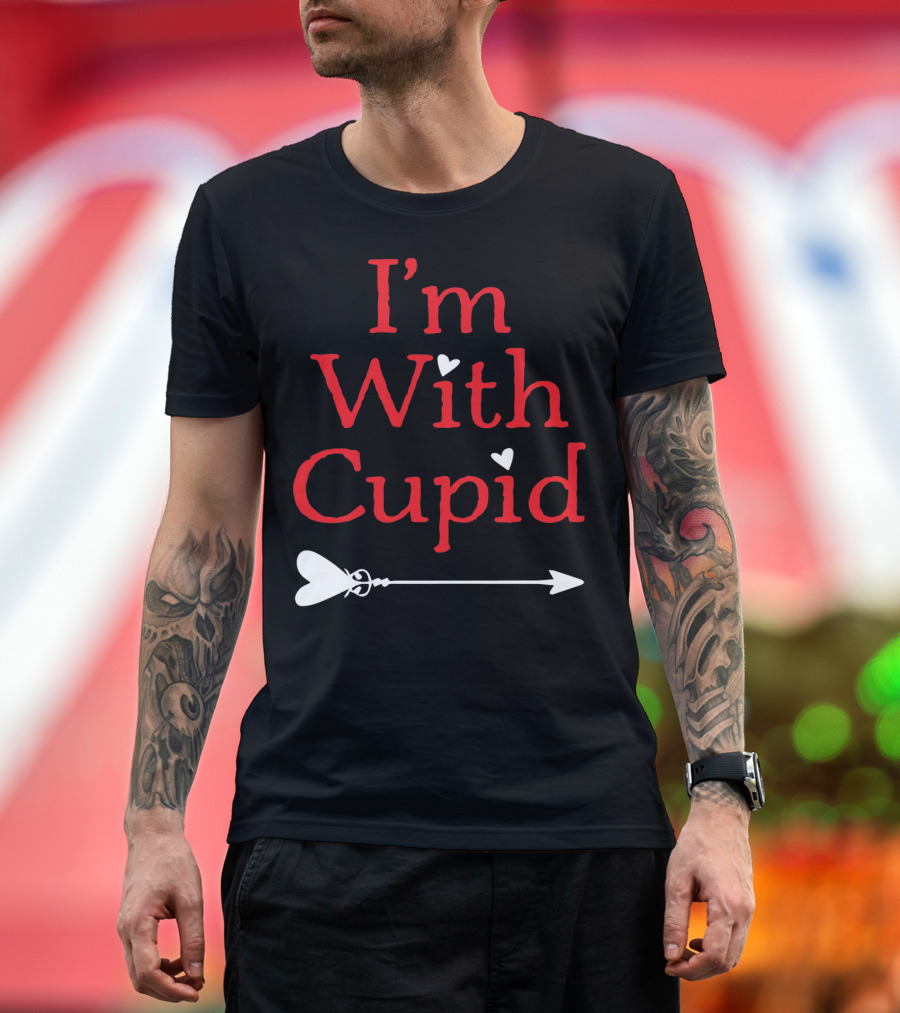 I'm With Cupid Funny Valentine's Day Arrow T-Shirt