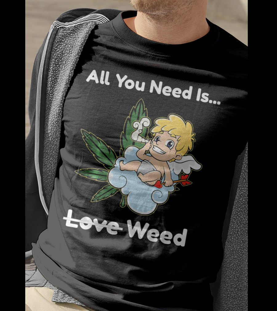 All You Need Is Weed Funny Valentines Day Cupid Smoki T-Shirt