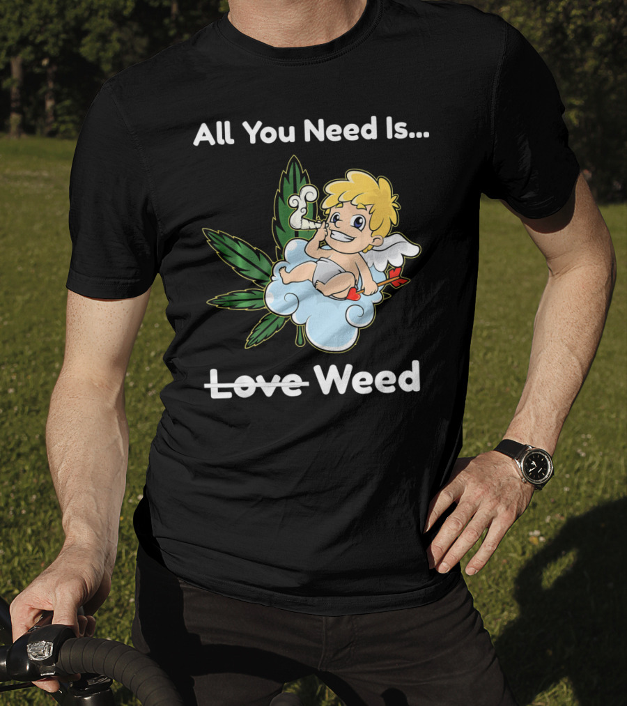 All You Need Is Weed Funny Valentines Day Cupid Smoki T-Shirt
