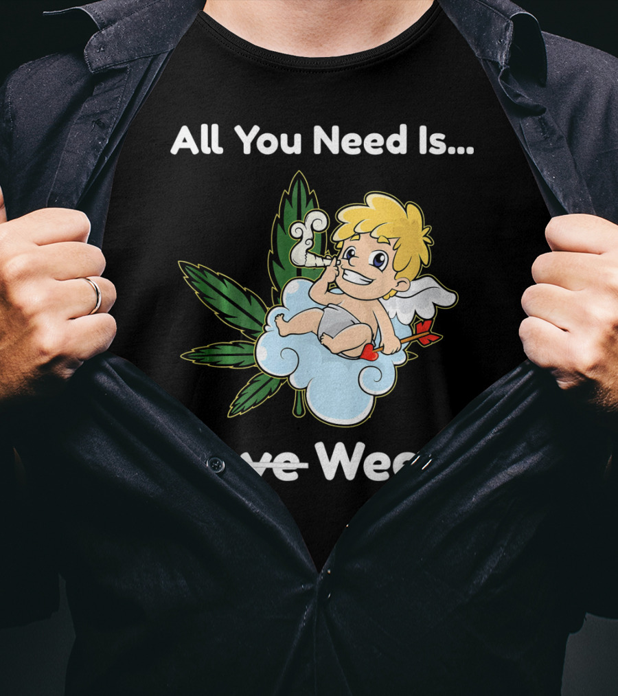 All You Need Is Weed Funny Valentines Day Cupid Smoki T-Shirt