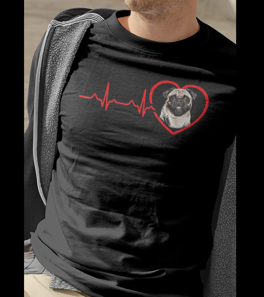 Funny Valentines Pug Heartbeat Dog Love T-Shirt