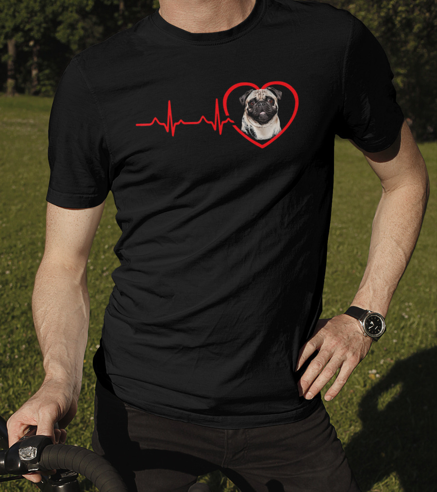 Funny Valentines Pug Heartbeat Dog Love T-Shirt