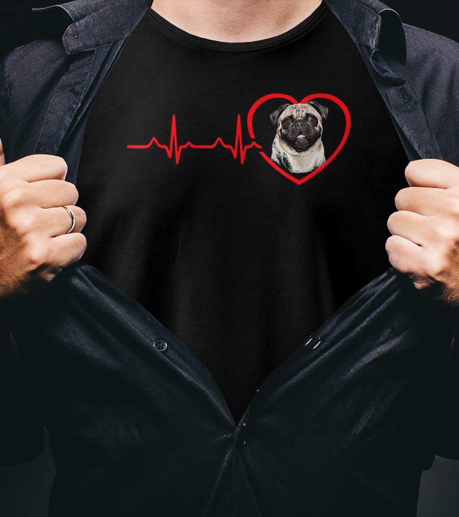 Funny Valentines Pug Heartbeat Dog Love T-Shirt