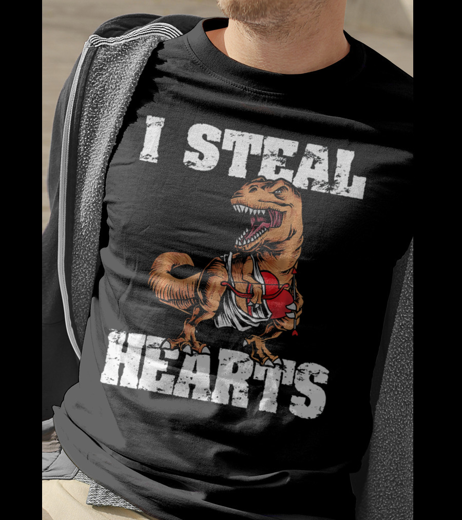 I Steal Hearts Funny Valentine Dinosaur Valentin T-Shirt