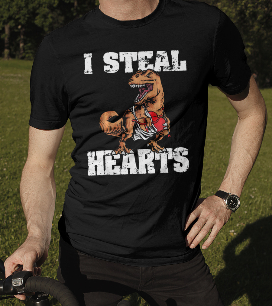 I Steal Hearts Funny Valentine Dinosaur Valentin T-Shirt