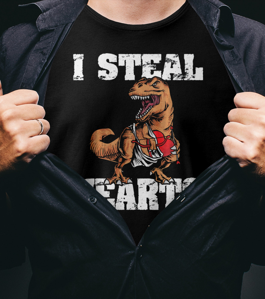 I Steal Hearts Funny Valentine Dinosaur Valentin T-Shirt