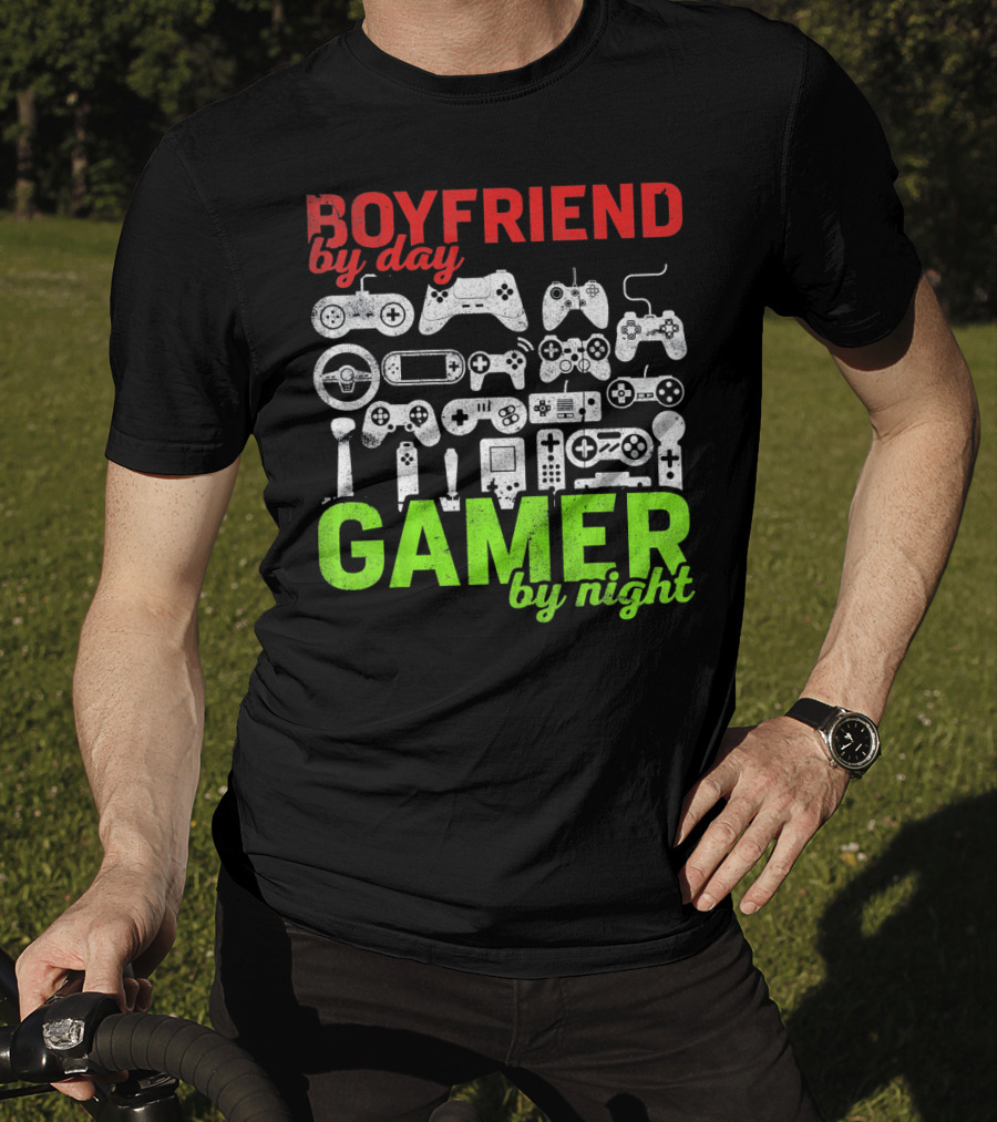 Boyfriend By Day Gamer By Night Valentines Day Gamer Controllers T-Shirt