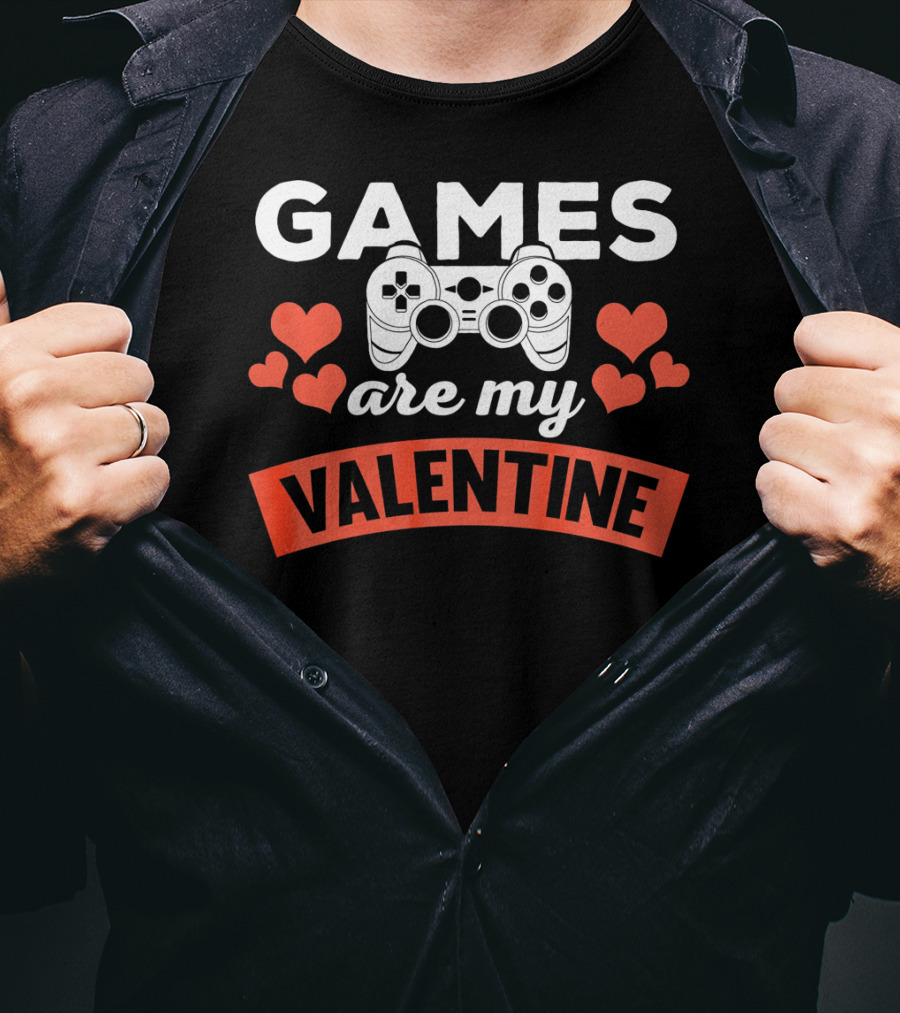 Games Are My Valentine Controller Hearts T-Shirt