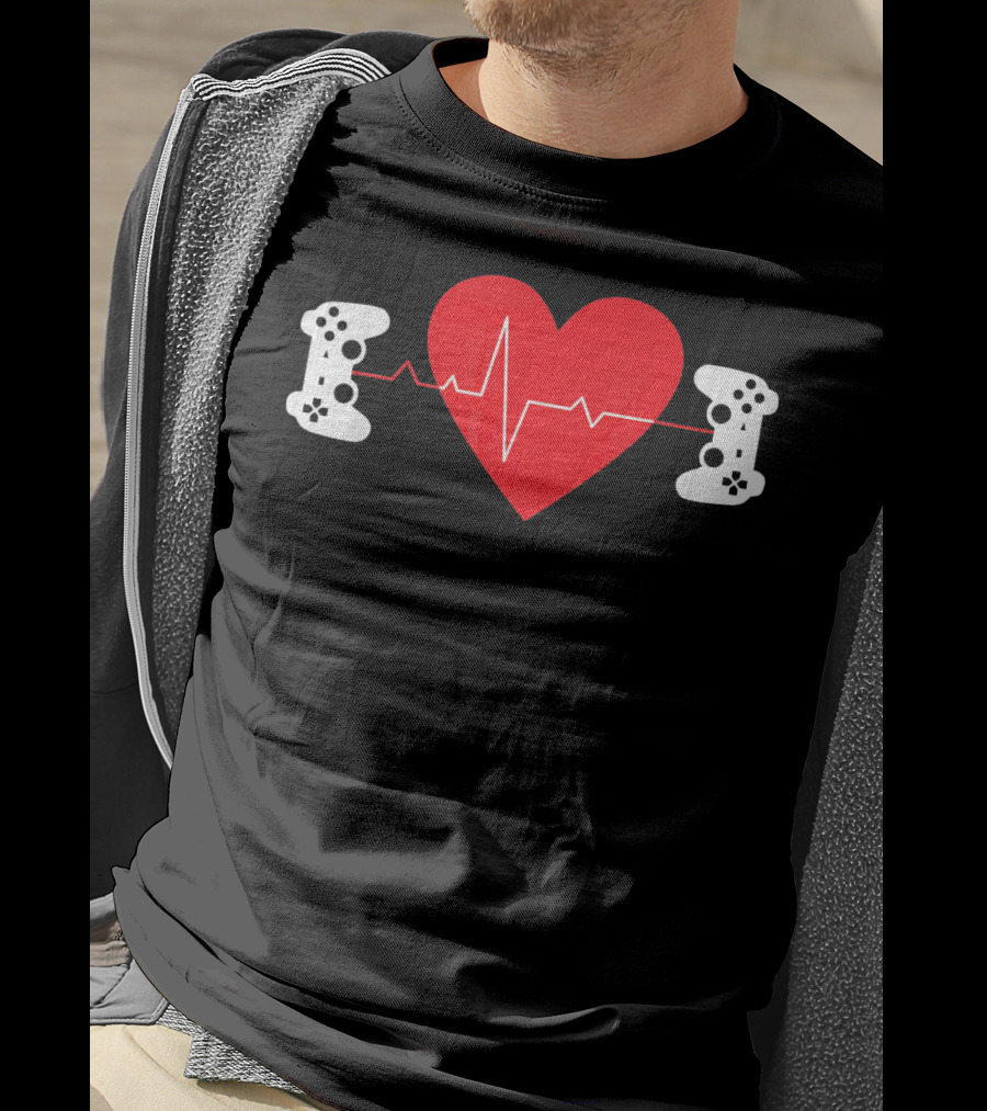 Gaming Valentine Hear Gamer Couple Controller Heartbeat T-Shirt